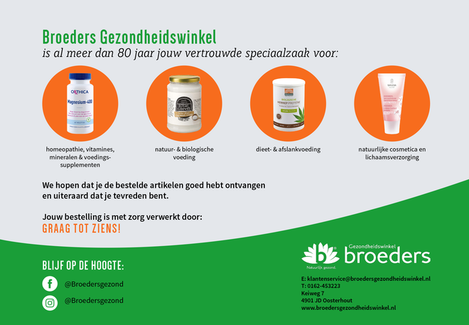 Broeders Gezondheidswinkel Biologische specialist Oosterhout banner flyer thank you card